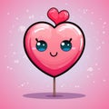 Cheerful Pink Heart Lollipop with Cute Smile on Light Pink Background