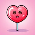 Cheerful Pink Heart Lollipop with Cute Smile on Light Pink Background