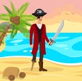 Cheerful Pirate Capitan Flat Color Illustration Royalty Free Stock Photo