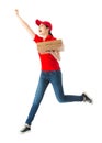 Cheerful pizza store female delivery officer Royalty Free Stock Photo