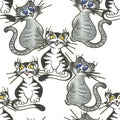 Cheerful playful cats backdrop white hand drawing illustration