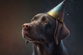 Cheerful and Playful Labrador Retriever Wearing a Party Hat and Celebrating its Birthday