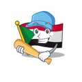 Cheerful playing baseball cartoon flag sudan with mascot