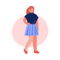 Cheerful Plus Size Woman in Short Skirt, Beautiful Curvy, Overweight Girl in Fashionable Clothes, Body Positive Concept