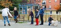 Positive kids playing in jump rope game Royalty Free Stock Photo