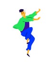 Cheerful positive guy. Vector. Illustration of a dancing young man. Character for the dance studio. Flat style. Company logo. Move Royalty Free Stock Photo