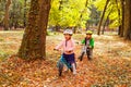 Cheerful preschool kids outdoors on balance bikes Royalty Free Stock Photo