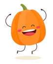 Cheerful pumpkin jumping. Vector illustration in flat cartoon style.