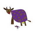 A cheerful purple cow and a small calf