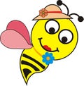 cheerful queen bee yellow with black stripes in a pink hat