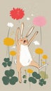 cheerful rabbit hopping through colorful meadow of flowers Royalty Free Stock Photo