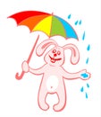 Cheerful rabbit and umbrella