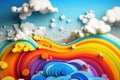 Cheerful rainbow with clouds balls. Generate Ai