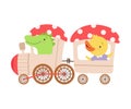 Cheerful Red Cheeked Crocodile and Chicken Driving Toy Train Vector Illustration