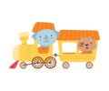 Cheerful Red Cheeked Koala and Dog Driving Toy Wheeled Train Vector Illustration