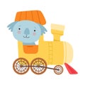 Cheerful Red Cheeked Koala Driving Toy Wheeled Train Vector Illustration