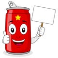 Cheerful Red Soda Can Holding Banner