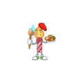 Cheerful red stripes candle painter cartoon character with brush
