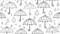 A cheerful repeating pattern of simple line-drawn umbrellas and Royalty Free Stock Photo