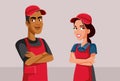 Cheerful Retail Workers Greeting Customers with a Smile Vector Cartoon