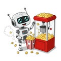 Cheerful Robot with Popcorn Machine Pixel Art Illustration Royalty Free Stock Photo