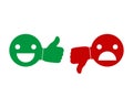 Cheerful and sad smiley. Emoji collection showing different gestures. Yes and No. like and dislike. Thumb up and down.