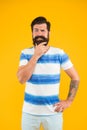 Cheerful sailor. Join my wave. Guy dressed striped shirt on summer vacation. Barbershop concept. Man bearded hipster
