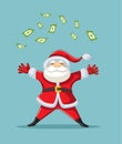 Happy Rich Santa Claus Juggling Money Vector Cartoon