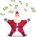 Rich Santa Claus Throwing Money in the Air Vector Funny Cartoon