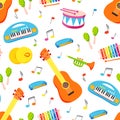Cheerful seamless pattern with musical instruments Royalty Free Stock Photo
