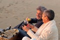 Cheerful senior couple enjoying picnic at the beach Royalty Free Stock Photo
