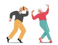 Cheerful Senior Man and Woman Dancing, Moving Body. Happy Old Characters Couple Active Sparetime, Hobby Club Recreation