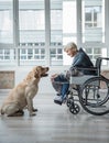 Glad ill old female spending time with dog