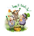 Cheerful sheep celebrate St. Patrick`s Day Royalty Free Stock Photo
