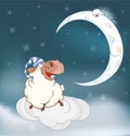 Lovely lamb and a moon. Cartoon