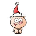 cheerful sitting pig gradient cartoon of a wearing santa hat