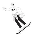 Cheerful skater flat line black white vector character