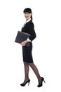 Cheerful smart business lady walking with files Royalty Free Stock Photo