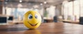 The cheerful smiley ball bringing joy to a modern office environment..AI generated image Royalty Free Stock Photo