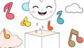 A cheerful, smiling cloud face rains musical notes into a box, s Royalty Free Stock Photo