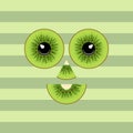 Cheerful smiling face made from slices of green kiwi
