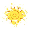 Cheerful smiling Sun with paint drops on background