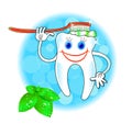 Cheerful smiling tooth cleaning toothpaste with mint freshness