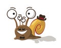 cheerful snail with four eyes with a mustache in a hat