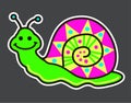 Cheerful snail. Psychedelic hippy sticker. Neon cartoon psychedelic hippy sticker. Hallucination element. Vector