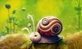 cheerful snail on a walk in the forest