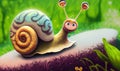 cheerful snail on a walk in the forest