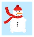Cheerful snowman with a bright red hat and scarf waving under a wintry sky. Cartoon snowman smiling in festive attire Royalty Free Stock Photo
