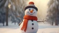 A cheerful snowman wearing a top hat, scarf, and carrot nose Royalty Free Stock Photo