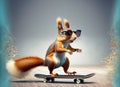 cheerful squirrel on a skateboard